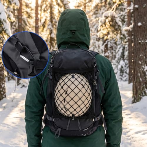 Motorcycle Cargo Net, 14"X14" High-Elastic Double Layer Bungee Net, Helmet Holder for Backpack with 6 Metal Carabiners, Expandable Mesh Storage Bag for Motorcycle and Bicycle Racks and Backpacks