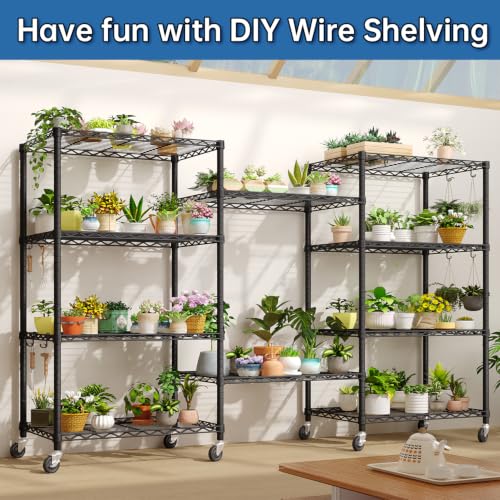 Wire Storage Shelves with Wheels: 5 Tier Adjustable Metal Shelving Unit, Heavy Duty Bakers Rack with Hooks, Rolling Pantry Shelf Organizer for Closet, Kitchen, Laundry, 24" W x 18" D x 75" H - size: 24"W x 18"D x 75"H