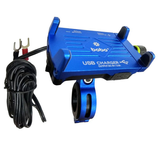 BOBO BM2 Aluminium Waterproof Bike/Motorcycle/Scooter Mobile Phone Holder Mount with 2.5A USB Charger, Ideal for Maps and GPS Navigation (Blue) - color: Blue, size: BM2 - Aluminium With 2.5A Charger
