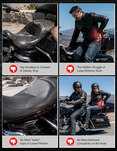 XMT-MOTO Driver Passenger Seat Cushion Fit for Harley Davidson Touring Electra Glide Classic 1997-2007 - style: Seat For Harley Touring '97-'07