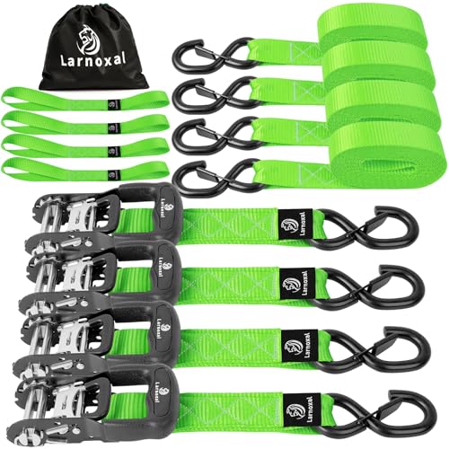 Ratchet Straps, 1.5 inch x 15 ft(4 Pack) Heavy Duty Tie Down Straps, Ratchet Tie Down Straps with Soft Loops-5,208 lbs (Green) - color: Green, size: 15 ft