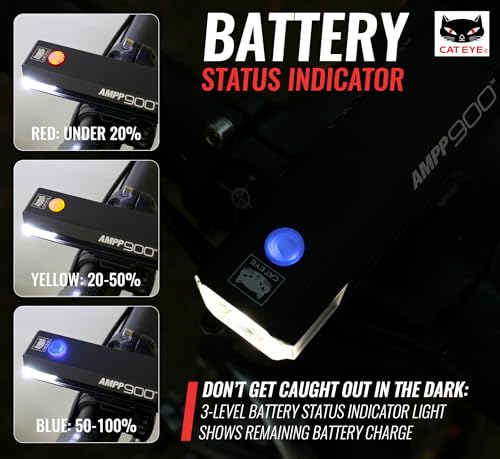 CATEYE AMPP USB Rechargeable Bike Light – High Visibility Super Bright OptiCube™ Headlight for Commuters, Road Cyclists & Mountain Bikers, Day & Night Riding Modes, IPX4 Waterproof, Tough & Durable - style: Ampp900