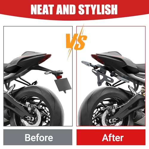 Motorcycle License Plate Bracket for Street Triple 765 R 765 RS 2020 2021 2022 2023 2024 2025 2026, Fender Eliminator With LED Light, Motorcycle Tail Tidy License Plate Holder Mount