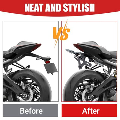 Motorcycle License Plate Bracket for Street Triple 765 R 765 RS 2020 2021 2022 2023 2024 2025 2026, Fender Eliminator With LED Light, Motorcycle Tail Tidy License Plate Holder Mount