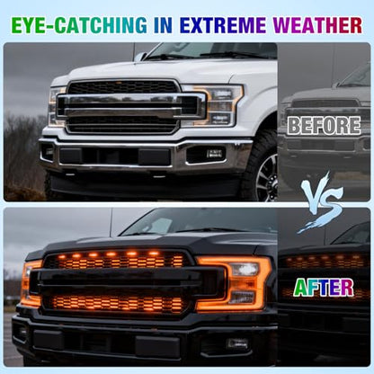Nilight 4Pcs 12inch LED Grille Lights 72 LEDs RGB Multi Color Exterior Lighting Kit with Sound Active Function and Wireless Remote Control for Cars Van SUV Truck - color: 4Pcs 12Inch Grille Light w/Remote