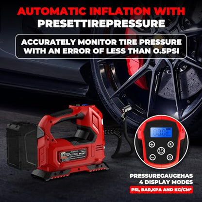 Cordless Tire Inflator Air Compressor Compatible with Milwaukee 18V Battery,160PSI Portable LED Light Handheld Pump with Digital Pressure Gauge Cars Motorcycles Bikes Balls(Battery Not Included)