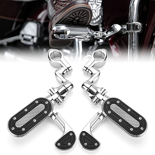 KEMIMOTO Motorcycle Highway Pegs with Flip-out Heel Rests for 1.25" Engine Guard Adjustable Foot Pegs for Road Street Glide Sportster Road King Electra Glide with 1-1/4" Highway Bar Chrome - color: Chrome