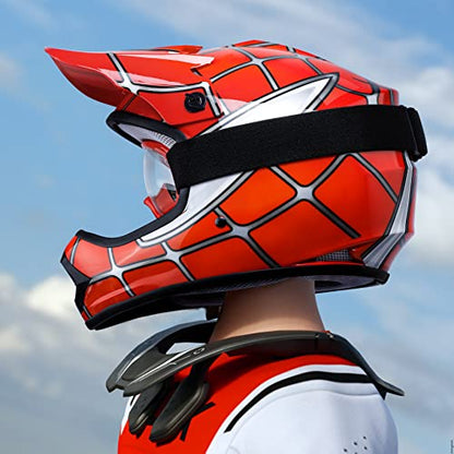 SLMOTO Dot YouthandKids Motocross Offroad Street Helmet Motorcycle Helmet Dirt Bike Motocross ATV Helmet+Goggles+Gloves Red Spider Design,Small - color: Red Spider, size: Small