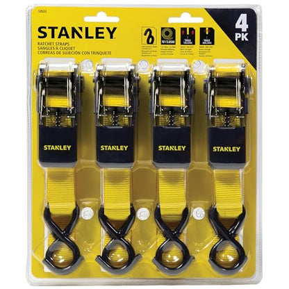 STANLEY S9500 Black/Yellow 1" x 10' Ratchet Straps - Light Cargo (300 lb Working Load / 900 lb Break Strength), 4 Pack - size: 1" x 10'