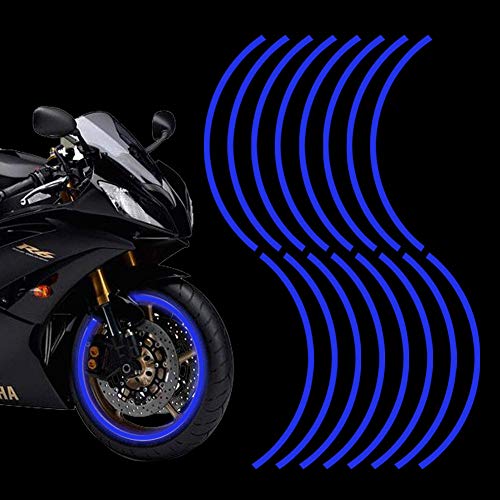 16pcs 17-19'' Reflective Wheel Rim Stripe Decal Sticker for Motorcycle Wheels Car Cycling Bike Bicycle Night Safety Decoration Stripe Universal Reflective Rim Stickers (Style 1 Blue) - color: Style 1 Blue