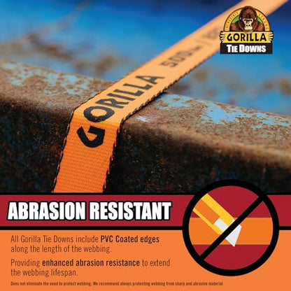 Gorilla Ratchet Tie Down Straps (2Pack) 1.5in x 14ft - 5000lb Break Strength, Heavy Duty Orange Webbing with Gorilla-Grip Handle, Cap Locks & Floating D Rings for Secure Cargo Hauling, Camping, Moving - style: 1.5in x 14ft - 5000lb Break (Pack of 2)