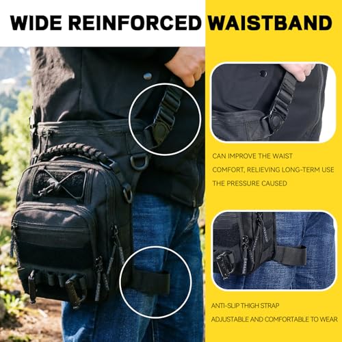 Tactical Drop Leg Bag with Concealed Carry Holster Motorcycle Thigh Pouch for Outdoor, Hiking & EDC Gear, Black - color: Black