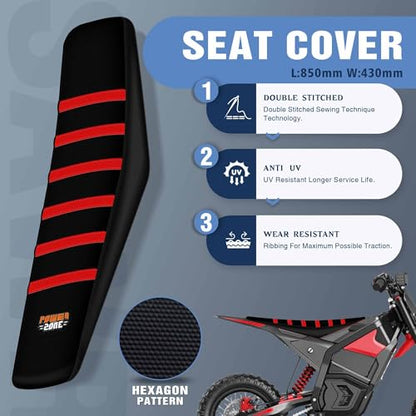 Motorcycle Dirt Bike Seat Cover Compatible with Yozma IN10 Universal Dirt Pit Motocross Rubber Seat Cushion (Black Red Ribs) - color: Black Red Ribs