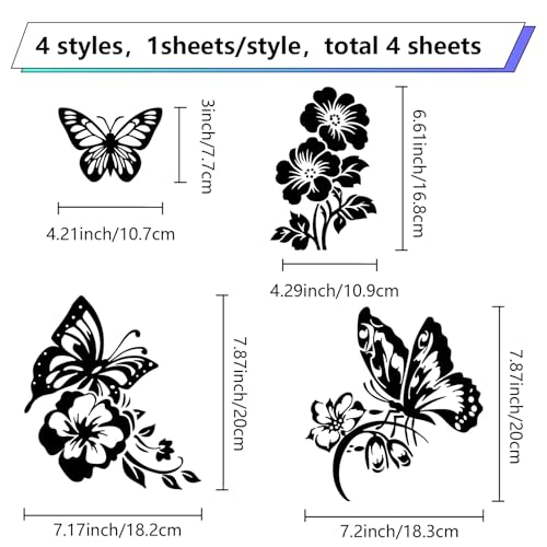 GORGECRAFT 4 Styles 4Pcs Butterfly Car Sticker Black Hibiscus Flower Hawaiian Reflective Car Bumper Decals Waterproof PET Automotive Exterior Decor Stickers for SUV Truck Motorcycle Doors Walls Laptop - style: Butterfly