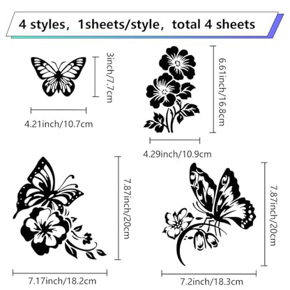 GORGECRAFT 4 Styles 4Pcs Butterfly Car Sticker Black Hibiscus Flower Hawaiian Reflective Car Bumper Decals Waterproof PET Automotive Exterior Decor Stickers for SUV Truck Motorcycle Doors Walls Laptop - style: Butterfly
