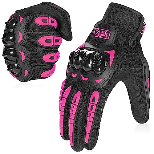 COFIT Motorcycle Gloves Breathable, Touchscreen Motorbike Gloves Anti-Slip with Good Grip Hard Knuckles Protection for Men Women Motocross, BMX ATV MTB Cycling, Road Racing - Pink M - color: 9-pink, size: Medium