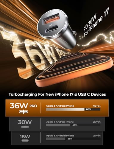 LISEN 69W Mini Cigarette Lighter Adapter Car Charger USB C Fast Charging, 12V Cigarette Lighter USB Car Charger Fast Charging Adapter, for iPhone 17 Pro Max 16 15 14 13 12 Plus Mini, Samsung S26 S25 - color: Black, size: 1 Pack
