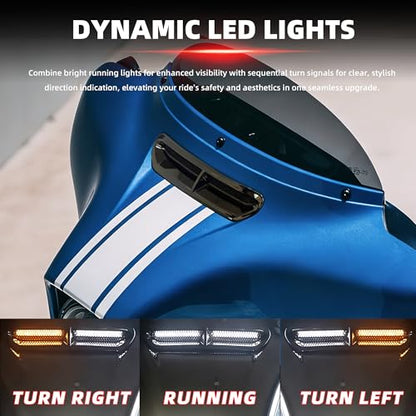 FATECIM Dynamic LED Motorcycle Batwing Fairing Vent Insert Lights for Harley Touring Street Glide Ultra Limited Electra Glide FLHX FLHTK 2014-2023 (Black with White Running Light & Amber Turn Signal) - color: Black