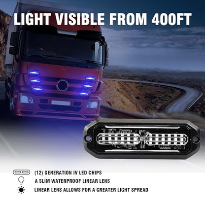 WINECO 8PCS LED Strobe Lights 12V Sync Feature Blue 12LED Emergency Hazard Warning Lights with Strobe Controller for Trucks Vehicles ATV RV Cars Van - color: Blue
