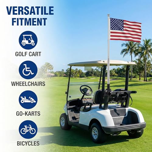 Ciieeo 2 Pack Telescopic Golf Cart Flag Pole, Stainless Steel Bike Safety for ATV Stroller Wheelchair Retractable Bicycle Handlebar Holder Adjustable Height 47 Inch