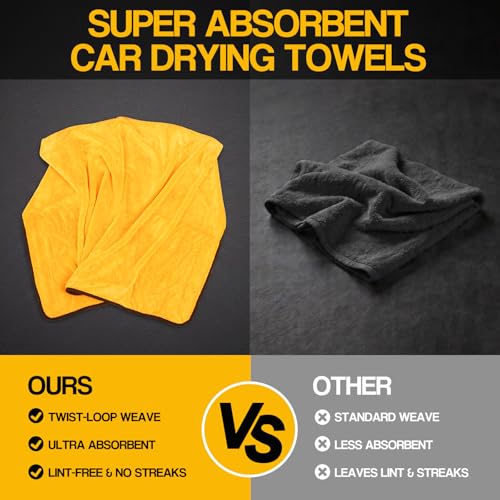 Bolant 4 Pack Twisted Loop Car Drying Towel, 36x24 in Car Towels Cleaning Supplies, Reusable Shammy Quick Dry Cloth for Carwash, for Auto, Boat, Kitchen, Windows & Bathroom（Yellow） - color: Yellow