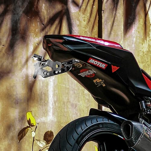 Sutekus Motorcycle License Plate Bracket License Plate Holder Mount Fender Eliminator Kit includes Plate Holder LED Light and Wrenches