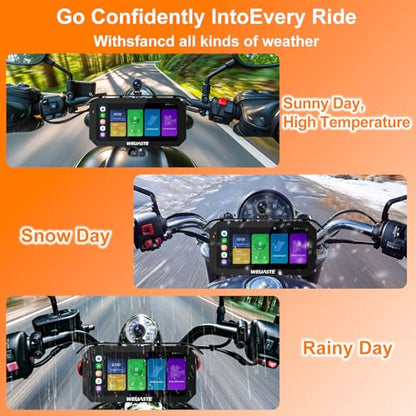 6.25' Motorcycle Carplay with Three Dash Cam (Inclues 128G SD),TMPS,GPS Navigation with Wireless Android Auto,Waterproof Touchscreen,Support Siri,Google Assistant,Anti-Glare,Bluetooth - size: 6.25 inch screen