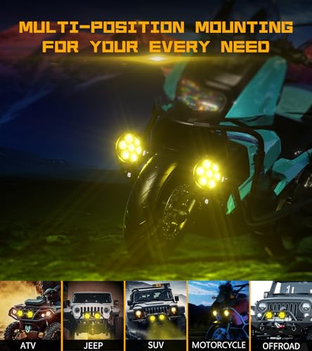 Kewig 4.5 Inch Motorcycle Auxiliary LED Fog Light 90W Amber White Driving Spotlight Kit With Mount Brackets Wire Harness Waterproof Offroad Fit for Motorcycle Jeep Car Truck