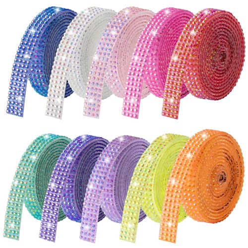 Rhinestone Ribbon Self Adhesive, 10-Rolls Bedazzling Strips, 10-Yard Rhinestone Strips for DIY Craft, Rhinestones for Crafting, 10 Colors - color: 10 Colors-1