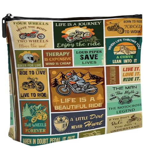 TheClover Motorcycle Rider Organizer Pouch – Vintage Canvas Tool Bag with Biker Quotes – Zipper Pouch for Tools, Toiletries & Accessories – Unique Gift for Motorcycle Enthusiasts