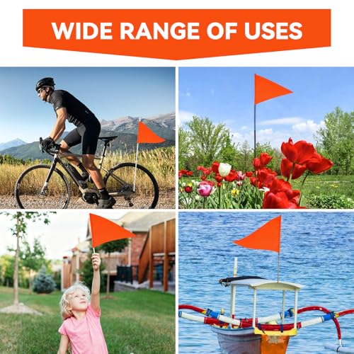 6 Pieces Orange Safety Flag 10x18 Inch,Bike Flags Replacement High Visibility Safety Flag Pennant Waterproof Orange Flag for Boat UTV ATV Car Bike Yacht Warning Banner