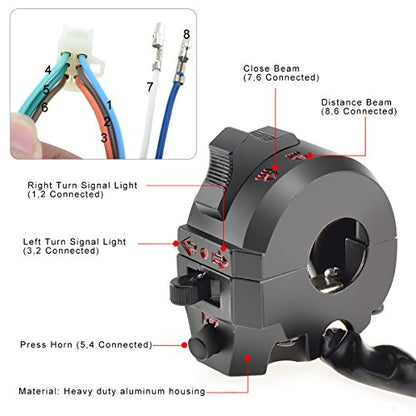KAWELL Motorcycle Switch Light Turn Signal Switch Dirt Bike Horn Head Light 7/8 Inches Handlebar Switch for Motorbike