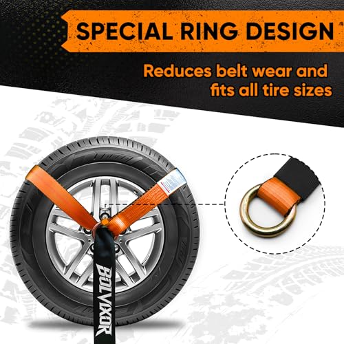 4 Pack Car Tie Down Straps for Trailers - 2" x 96" - 9900LBS Break Strength - Tire Ratchet Strap with Snap Hooks - Adjustable Wheel Straps for Hauling UTV, SUV, Truck, Any Cars - color: Orange