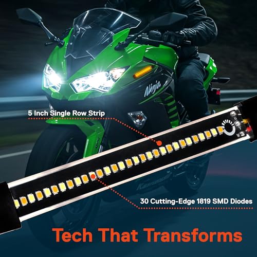 TRUE MODS 2pc 5" LED Motorcycle Front Fork Switchback Cold White DRL Running & Amber Turn Signal Light Strip Kit [Waterproof] [Blinker] Flexible Self Adhesive Universal Surface Mount for UTV ATV Bike - size: 2pc 5", style: Running Light w/ Amber Turn