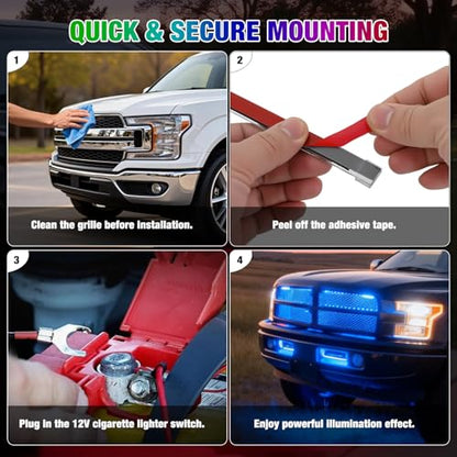 Nilight 4Pcs 12inch LED Grille Lights 72 LEDs RGB Multi Color Exterior Lighting Kit with Sound Active Function and Wireless Remote Control for Cars Van SUV Truck - color: 4Pcs 12Inch Grille Light w/Remote