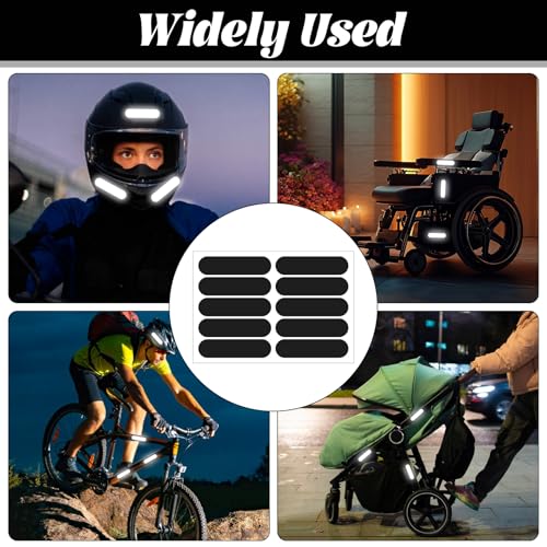 20Pcs Black Reflective Stickers, Motorcycle Helmet Safety Stickers, Night Visibility Safety Reflective Tape for Bicycle, Outdoor (7x1.8cm)