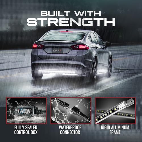 OPT7 Aura Aluminum White Underglow Lights w/Remote Control, 12V Super Bright LED Light Bar, Exterior Waterproof Underbody Lighting Kit, Universal for Car Truck RV Camper Van Golf Cart