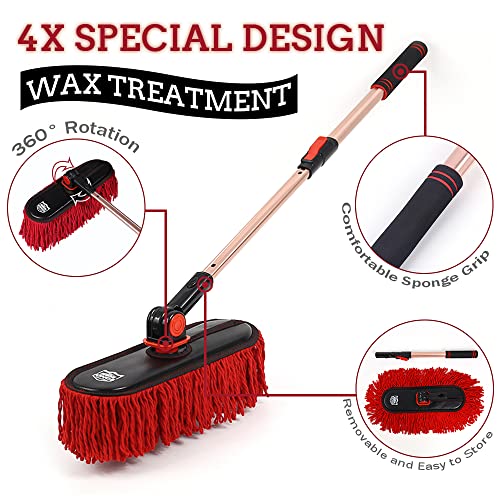 Car Duster Exterior Scratch Free, Extendable Handle, Detail Brush Kit for Vehicles, Wax Cotton Fabric, Waterless Wash Treatments，Car Care Equipment，Gifts for Men Women - color: Dark Red