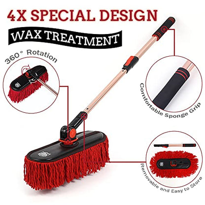 Car Duster Exterior Scratch Free, Extendable Handle, Detail Brush Kit for Vehicles, Wax Cotton Fabric, Waterless Wash Treatments，Car Care Equipment，Gifts for Men Women - color: Dark Red