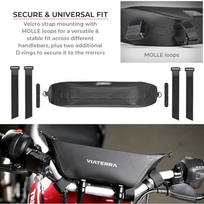 ViaTerra Waterproof Handlebar Bag 2L – Universal Motorcycle Handlebar Pouch | Front/Crash Bar Storage Bag For Adventure Riding