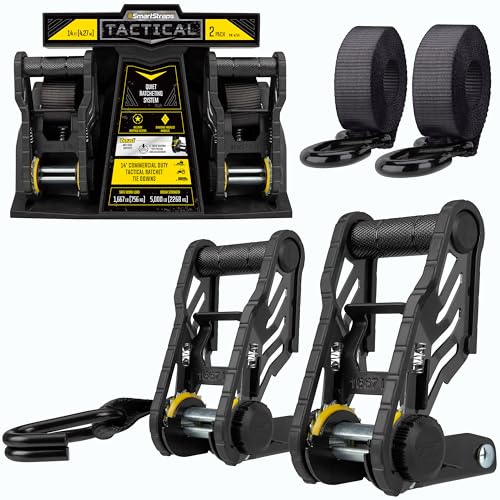 WINSTON PROD The 14 ft. Yellow Tactical Ratchet Tie Down Straps with 1,667 lb. Safe Work Load with a 5000lb Break Strength- 2 Pack for Hauling Large Equipment, Larger Tractors, Vehicles.