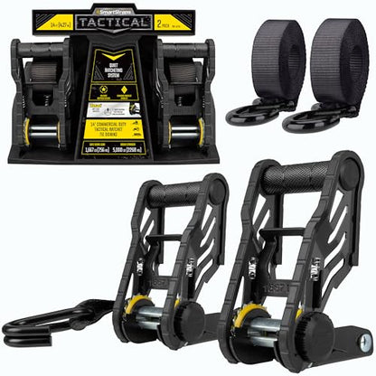 WINSTON PROD The 14 ft. Yellow Tactical Ratchet Tie Down Straps with 1,667 lb. Safe Work Load with a 5000lb Break Strength- 2 Pack for Hauling Large Equipment, Larger Tractors, Vehicles.