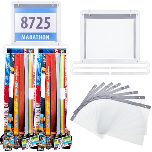 Moxweyeni Race Medal and Bib Display Medal Hanger Running Bib Holder Wall Mounted Hanging Rack Stands Gifts for Runners - color: White, size: 13.78 x 11.22 Inch, style: Classic