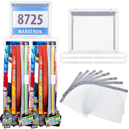 Moxweyeni Race Medal and Bib Display Medal Hanger Running Bib Holder Wall Mounted Hanging Rack Stands Gifts for Runners - color: White, size: 13.78 x 11.22 Inch, style: Classic