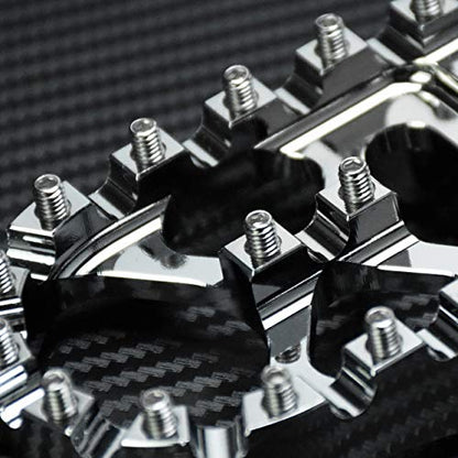 Motorcycle CNC Wide Foot Pegs 360° Roating MX Chopper Bobber Style Fit for harley Dyna Softail Fatboy Sportster Iron 883 1200 Chrome - color: Chrome with Circular Spikes