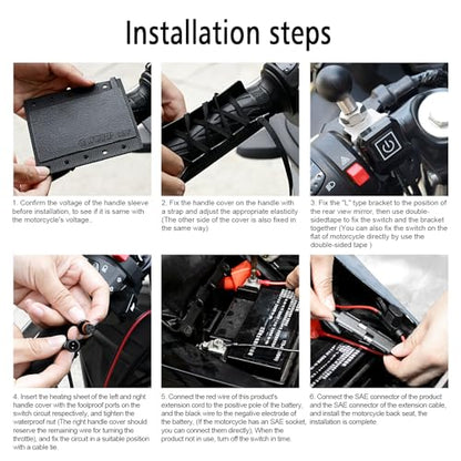 Motorcycle Heated Grips Cover, Universal 12V Handlebar Heater Heated Handlebar Grips Compatible with Harley Davidson, 5 Gear Adjustable Temperature, IP67 Waterproof, ATV Hand Heater Warmer - color: 12v