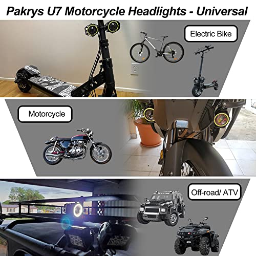 Motorcycle LED Fog Lights U7 Spotlight with High Low Strobe Beam Halo Rings White Central with U7 LED Running DRL Switches Clamps Universal Spotlights Driving Lights 2 Packs - color: Blue