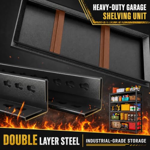 Heavy Duty Garage Shelving, 6-Tier Garage Storage Shelves, Adjustable Metal Shelving Unit, Tall Steel Storage Rack for Garage Pantry Warehouse, Black, 35" W x 16" D x 77" H - size: 6TIER-35"W X 16"D X 77"H