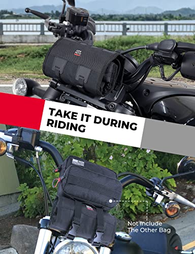 KEMIMOTO Motorcycle Tool Bag - Handlebar Kit Roll Up Organizer With Elastic Loops Pockets - Sturdy Pouch for Softail Dyna Sportster - Tools Not Included