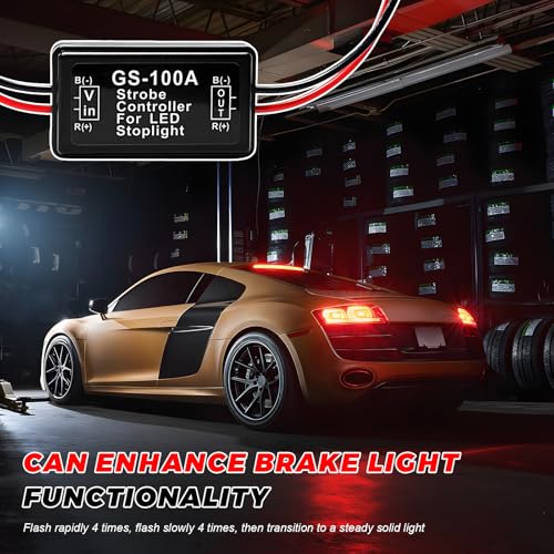 2 PCS Flashing Strobe Controller Flasher Module, 12V-24V GS-100A Brake Light Tail Stop Light Flasher Controller, LED Strobe Blinking Control Module for Cars Trucks Motorcycles